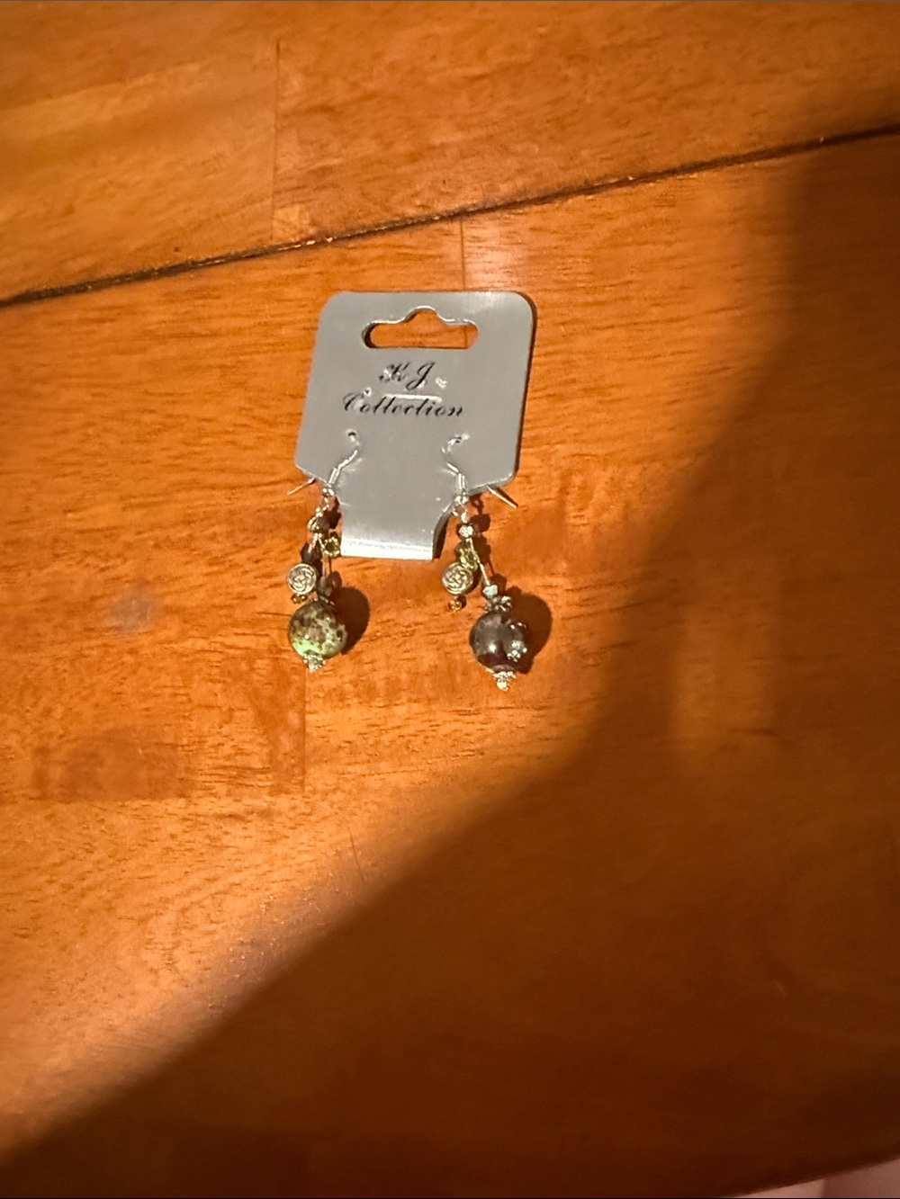 JM Collection Green and Brown Beaded Dangle Earrings with Gold Accents